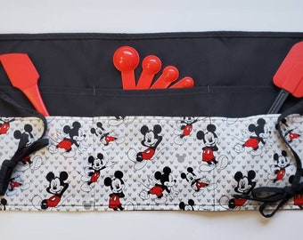 Micky Maus Lehrer Schürze: Handgenähte Halbschürze mit 6 Taschen