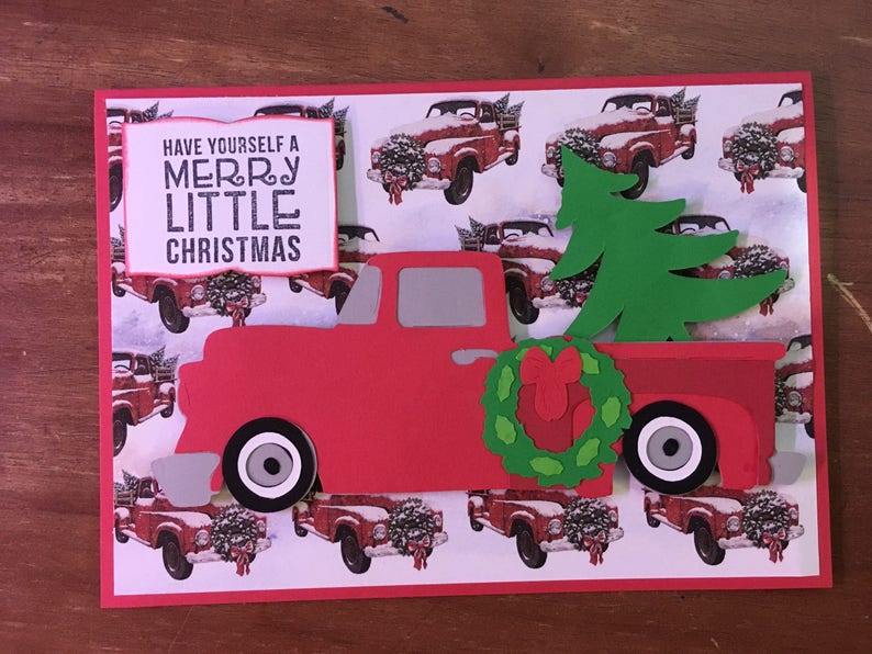 Christmas Truck handmade Christmas greeting Card with envelope