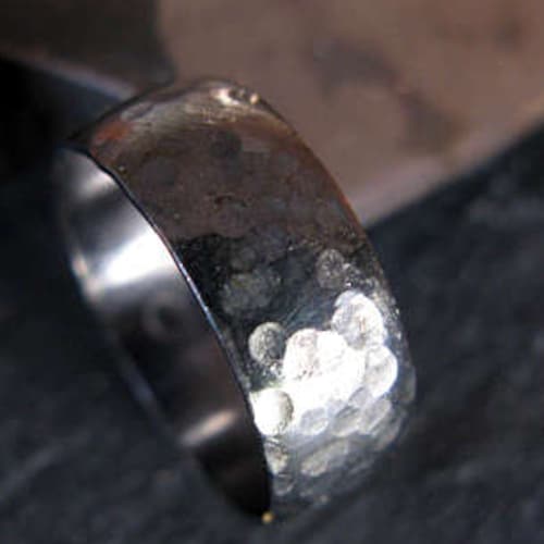 Shops 7mm - Hammered Silver Ring - Sterling Silver - Black Rhodium - Unisex Wedding Band - Handmade Ring