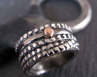 Viking Wedding Ring, Oxidized Silver, Rose Gold, Unique Wedding Band, Handmade Ring, 11mm