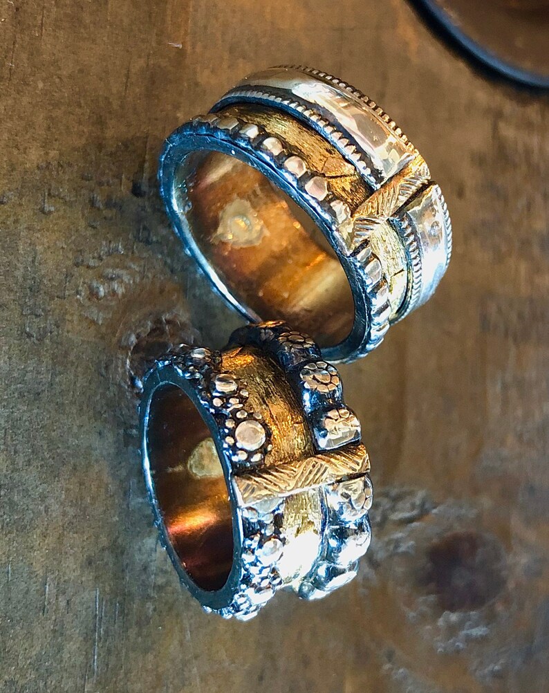 Wedding Band Set Viking Wedding Ring 11mm Sterling Silver 14K Etsy