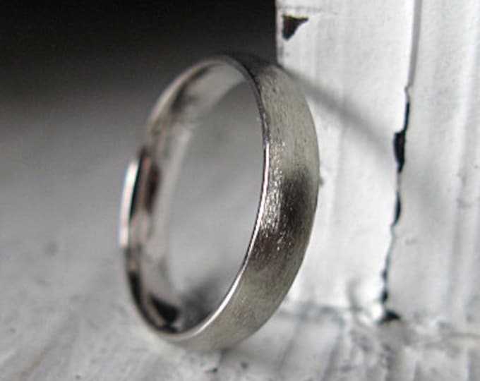 14K White Gold Wedding Band 4mm Brushed Finish Domed Mens Ring Classic Simple Modern Wedding Ring Man