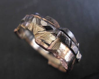 6mm - Distressed Layers of Gold Band - 14k - 18k - Rose Gold - White Gold - Unisex Wedding Band - Handmade Ring