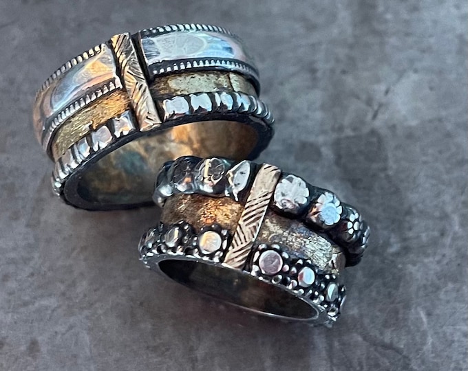 CUSTOM for John - Ladies Ring ONLY - Wedding Band Set Viking Wedding Ring 11mm Sterling Silver 14K Yellow Gold Rustic Mens Wedding Band