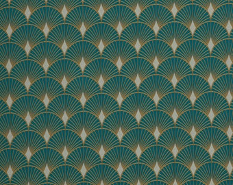 Art Deco Fan Emerald Green Jacquard Curtain Upholstery Cushion Use Designer Fabric