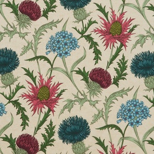 Scottish Thistle Carmine Cotton Curtain Upholstery Cushion Roman Blind Fabric