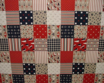 Nautical Patchwork Quilting Linen Look Fabric Curtain Upholstery Quilting Craft