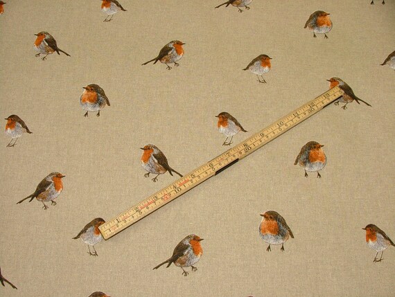 Mini Prints Rouge Gorge Oiseau Aspect Lin Oiseaux Tissu Rideau Dameublement