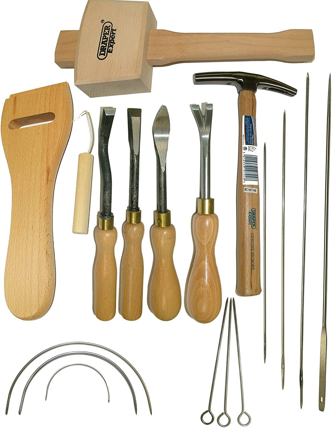 Upholstery Tool Kit 19 - Tack Lifter Staple Lifter Bent And Straight  Chisels Hammer Stretcher Mallet Needles