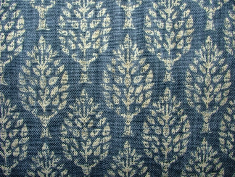 Spruce Tree Sapphire Blue Cotton Curtain Upholstery Cushion Roman Blind Fabric image 1