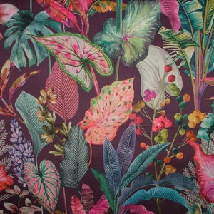 Purple Tropical Palms Plants Botanical Velvet Fabric Curtain Upholstery Cushion