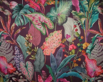 Purple Tropical Palms Plants Botanical Velvet Fabric Curtain Upholstery Cushion