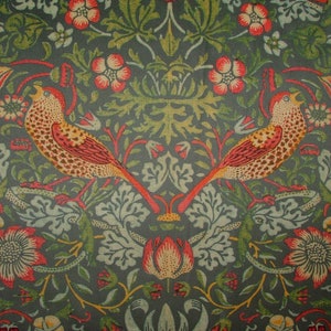 William Morris Strawberry Thief Grey Velvet Fabric Curtain Upholstery Cushion