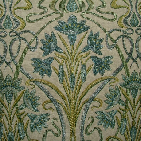 Art Nouveau Prussian Blue Thick Designer Jacquard Curtain Upholstery Cushion Use Fabric