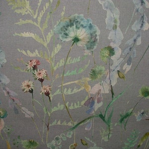 Country Journal Lilac Linen And Cotton Blend Floral Fabric Curtain Cushion Upholstery