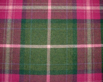100% Shetland Wool Pink & Spruce Tartan Check Upholstery Curtain Cushion Fabric