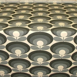 Designer Orla Kiely Seventies Flower Cool Grey Cotton Curtain Upholstery Fabric