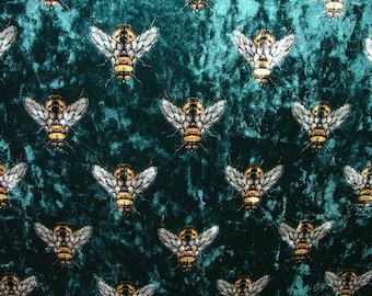 Petrol Luxurious Bees Plush Velvet Bee Fabric Curtain Upholstery Cushion Roman Blinds