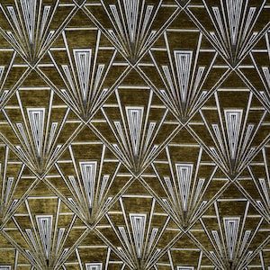 Gatsby Olive (Clarice) Art Deco Velvet Chenille Fibre Naturelle Curtain Upholstery Blind Fabric