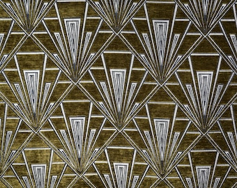 Gatsby Olive (Clarice) Art Deco Samt Chenille Faser Naturelle Vorhang Polsterstoff