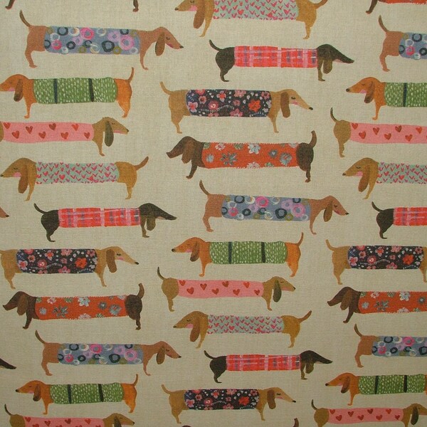 Family Dachshund Sausage Dog Cotton Curtain Upholstery Cushion Blind Fabric