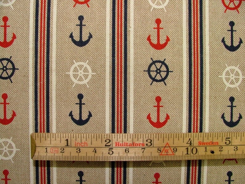 LINEN LOOK COTTON NAUTICAL SEASIDE ANCHOR BEACH HUT CURTAINS CRAFT QUILT FABRIC