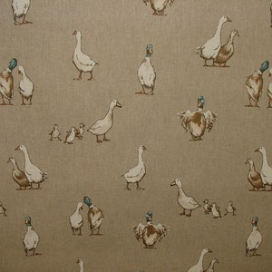 Mini Stampe Anatre Country Side Animali Lino Look Anatra Tessuto Tenda Tappezzeria