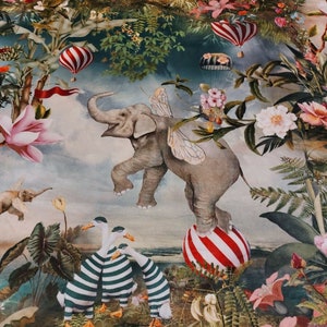 Fantasy Flying Elephant Velvet Fabric Curtain Upholstery Cushion Roman Blind