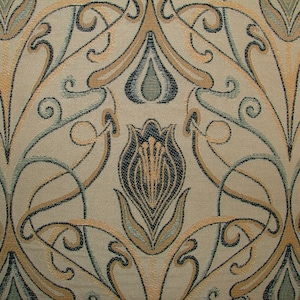 Art Nouveau Tulip Navy Blue Jacquard Curtain Upholstery Cushion Multi Use Fabric