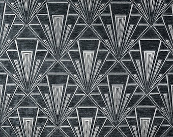 Gatsby Graphite Grey (Koppers) Art Deco Samt Chenille Faser Naturelle Vorhang Polsterstoff blind