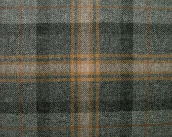 100% Shetland Wool Grey And Gold Tartan Check Upholstery Curtain Cushion Fabric
