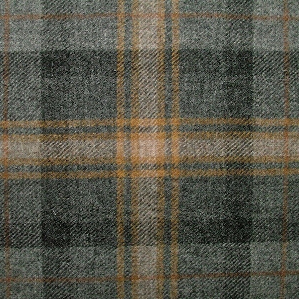 100% Shetland Wool Grey And Gold Tartan Check Upholstery Curtain Cushion Fabric