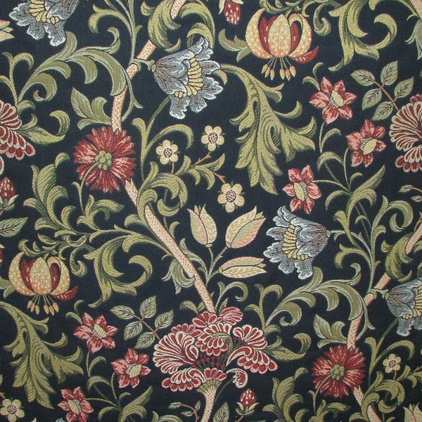 Sandringham Gardens Navy Woven Jacquard Curtain Upholstery Cushion Blind Fabric
