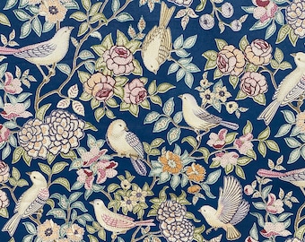 Tapicería de cortina con diseño floral de pájaros de Morris en azul, tela para cojín, estilo William Morris