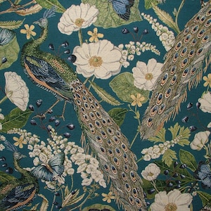Peacock Teal Tapestry Fabric Curtain Upholstery Cushion Blanket Throws Use