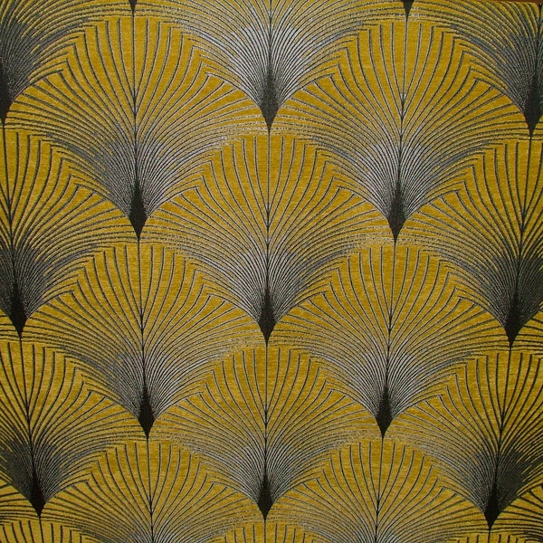 New York Ochre (Queens) Art Deco Velvet Fibre Naturelle Curtain Upholstery Cushion Fabric