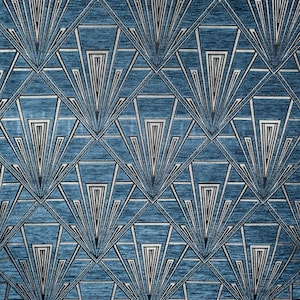 Gatsby Blue (Decadence) Art Deco Velvet Chenille Fibre Naturelle Curtain Upholstery Blind Fabric