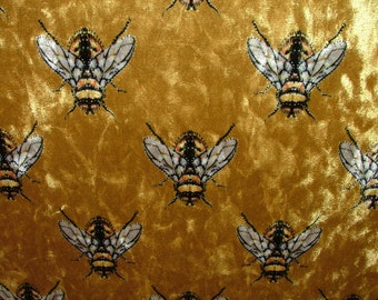 Gold Luxurious Bees Plush Velvet Bee Fabric Curtain Upholstery Cushion Roman Blinds