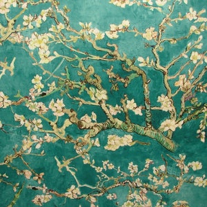 Japanese Cherry Blossom Tree Teal Velvet Fabric Curtain Upholstery Cushion Use