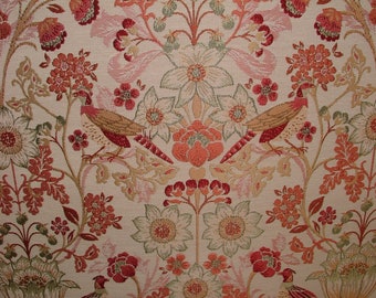 Morris Bird Terracotta Jacquard Fabric Ideal For Curtain Upholstery Cushion Throws