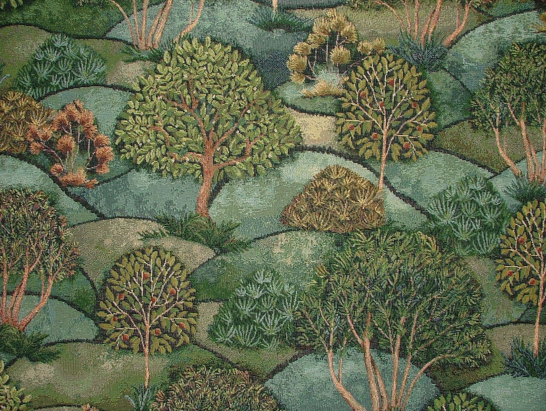 Green Meadow Tree Tapestry Fabric Curtain Upholstery Cushion Blanket