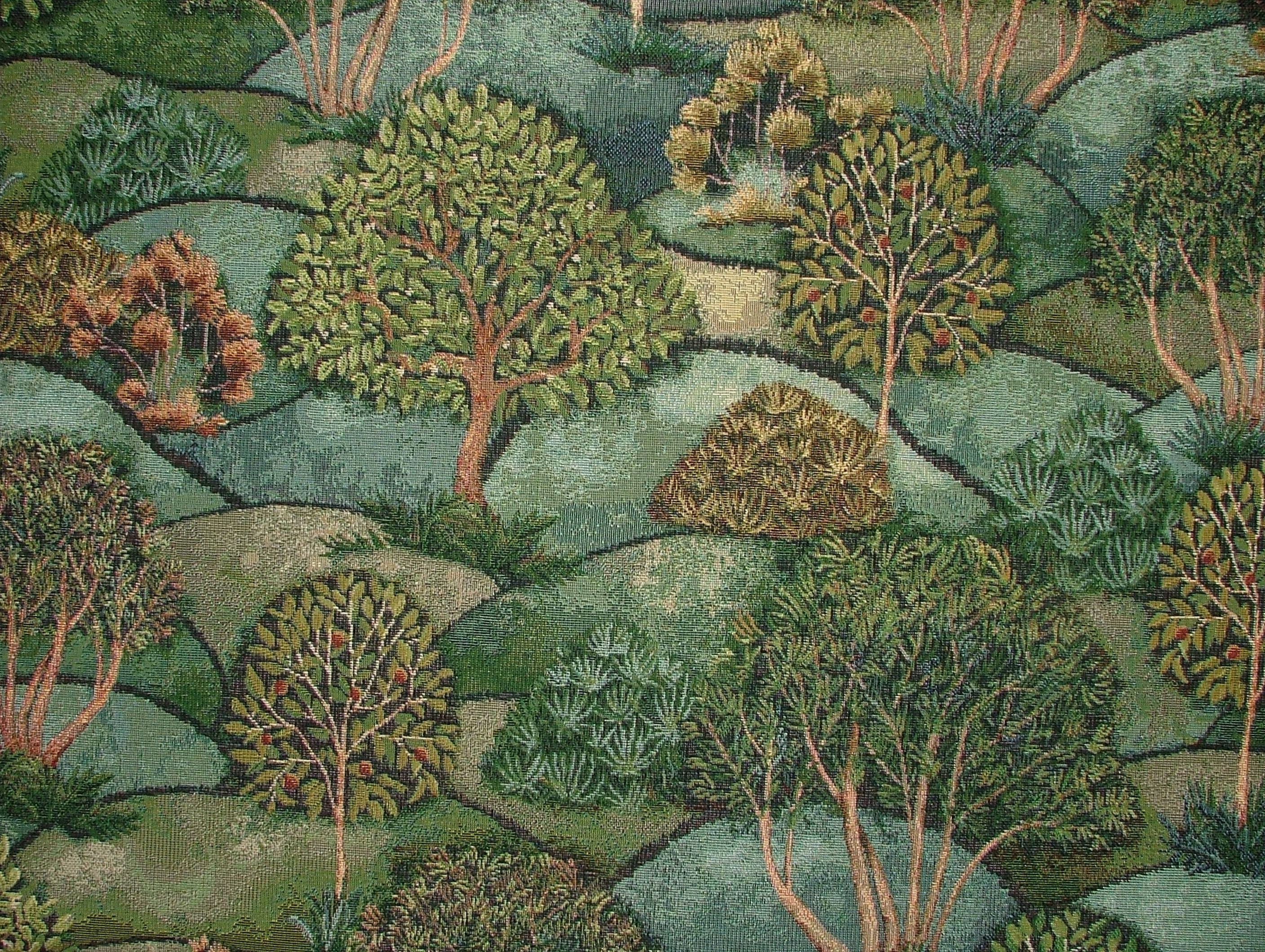 Green Meadow Tree Tapestry Fabric Curtain Upholstery Cushion Blanket Throws Use