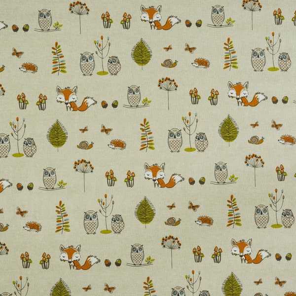 Fryetts Woodland Fox Owls Trees Cotton Fabric Curtains Upholstery Quilting Craft