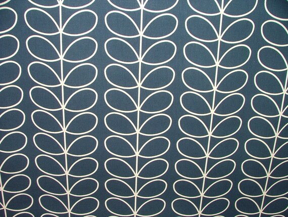 Designer Orla Kiely Linear Stem Whale Navy Blue Cotton Curtain