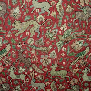 Red - Tudor Forest Tapestry Vintage Fabric - Curtain Upholstery Cushions Table Runner