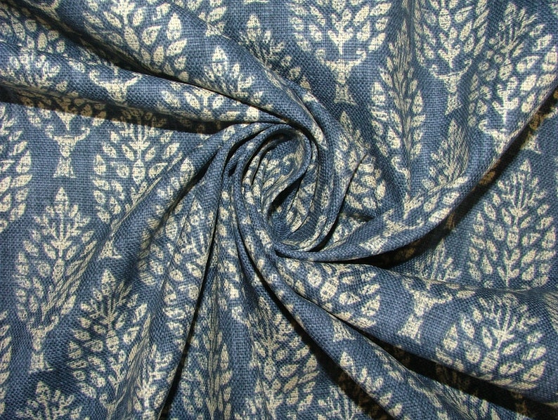 Spruce Tree Sapphire Blue Cotton Curtain Upholstery Cushion Roman Blind Fabric image 10
