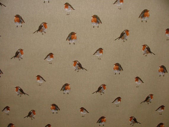 Mini Prints Rouge Gorge Oiseau Aspect Lin Oiseaux Tissu Rideau Dameublement