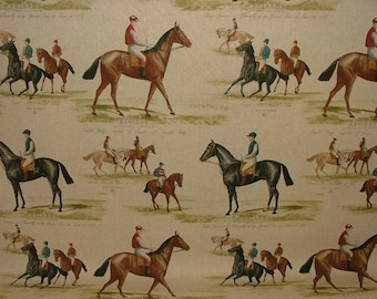 Vintage Ascot And Derby Horse Racing Cotton Fabric Curtain Upholstery Cushion