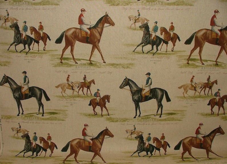 Vintage Ascot and Derby Horse Racing Cotton Fabric Curtain Upholstery