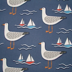 Whitby Seagull Nautical Coastal Cotton Curtain Upholstery Cushion Blind Fabric